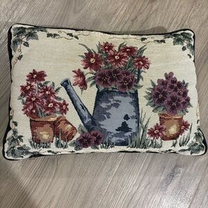 Needlepoint Tapestry Throw Pillow Watering Can Floral Spring 12x17 Easter Garden